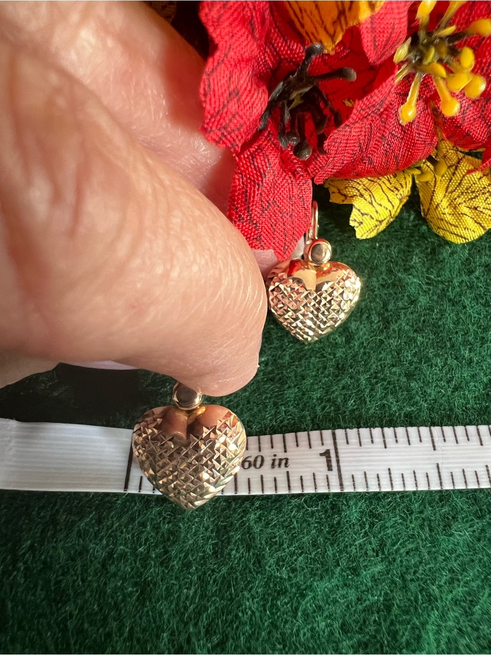 14k Solid Rose Gold Textured Heart Earrings - Picture 11 of 13